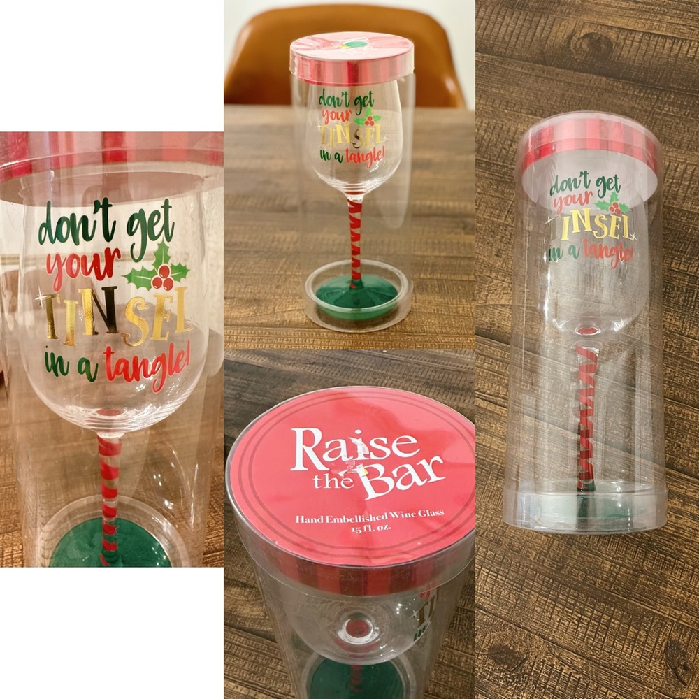 Wine Glass “don't get your Tinsel in a tangle”